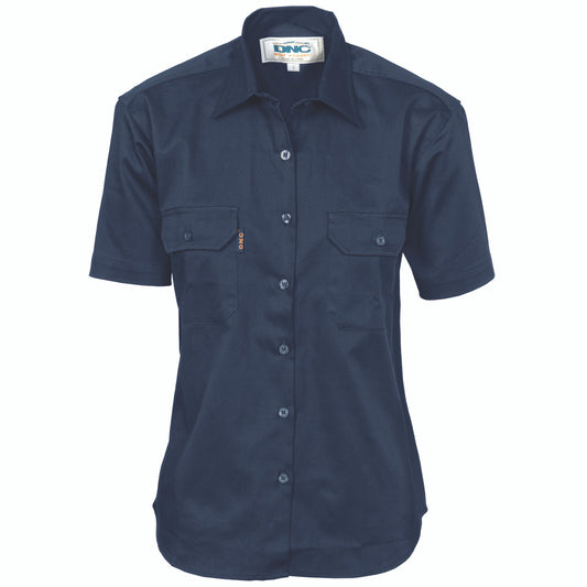 DNC Ladies Cotton Drill Work Shirt - Short Sleeve 3231