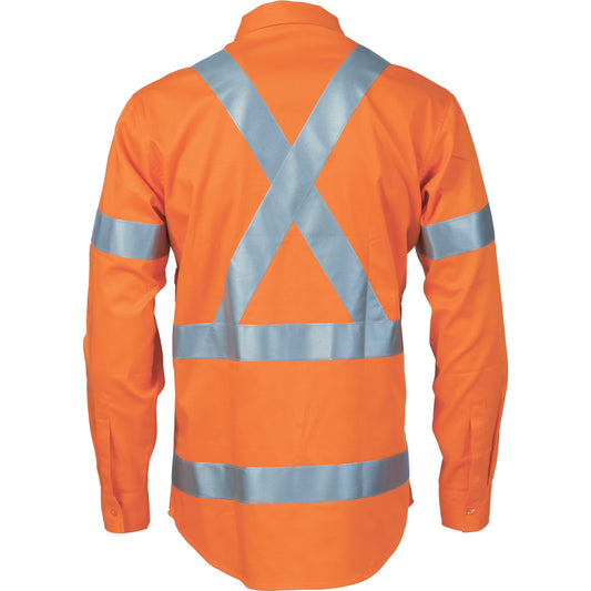DNC HiVis Cool-Breeze Cotton Shirt with ‘X’ Back & additional 3m r/Tape on Tail - long sleeve 3746