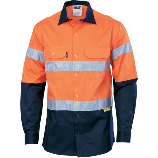 DNC HiVis Two Tone Drill Shirt with 3M 8910 R/Tape - Long Sleeve 3836