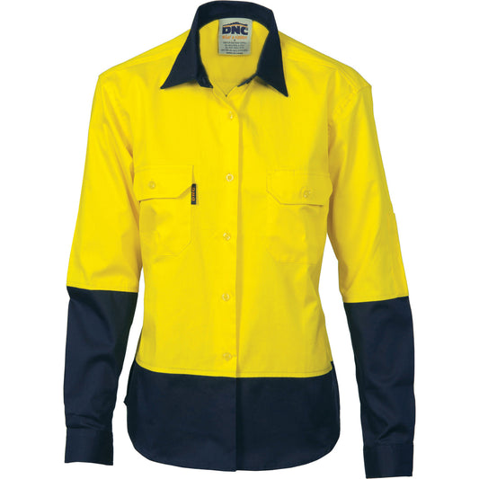 DNC Ladies HiVis 2 Tone Cool-Breeze Cott on Sh irt - Long Sleeve 3940