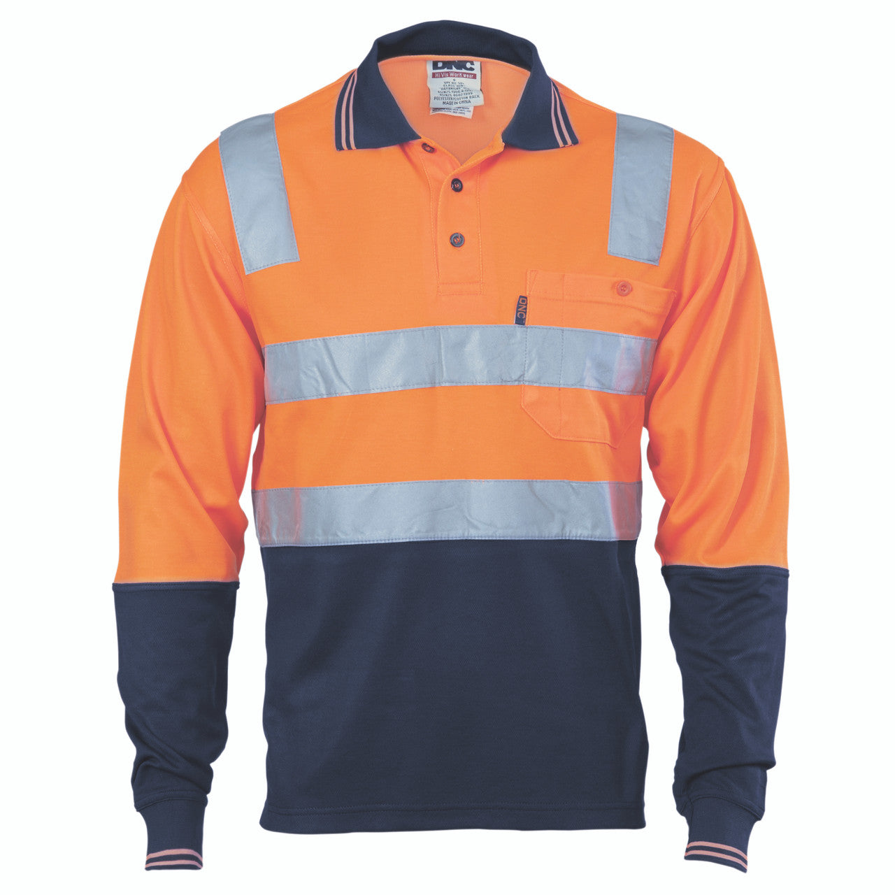 DNC Cotton Back HiVis Two Tone Polo Shirt with CSR R/ Tape - L/S 3818
