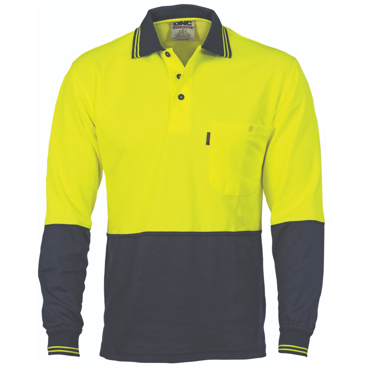 DNC Cotton Back HiVis Two Tone Fluoro Polo - Long Sleeve 3816