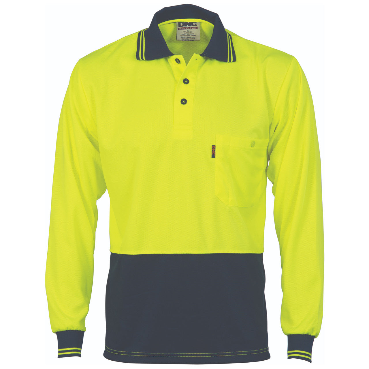 DNC HiVis Two Tone Cool Breathe Polo Shirt, Long Sleeve 3813