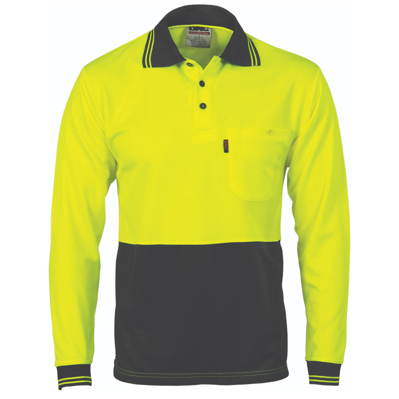 DNC HiVis Two Tone Cool Breathe Polo Shirt, Long Sleeve 3813