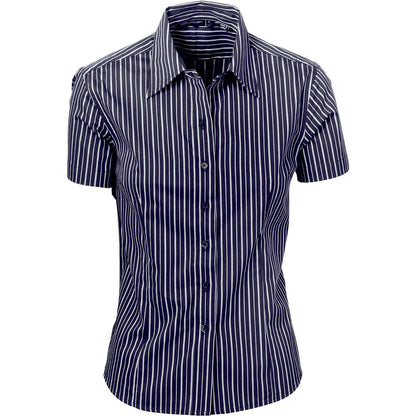 DNC Ladies Stretch Yarn Dyed Contrast Stripe Sh irts -Short Sleeve 4233