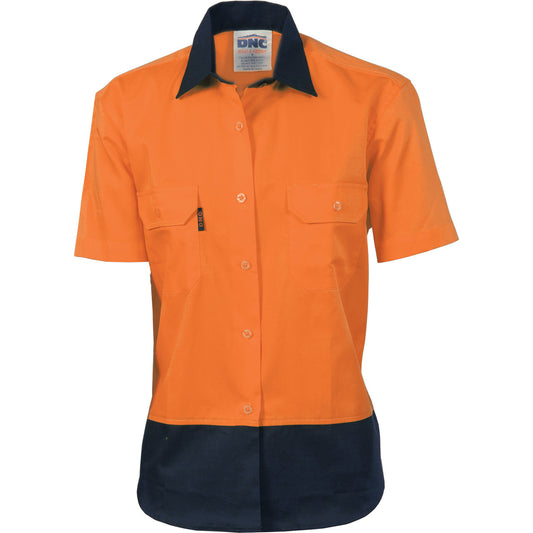 DNC Ladies HiVis Two Tone Cotton Drill Shirt - Short Sleeve 3931