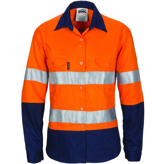 DNC Ladies HIVIS Cool-Breeze Cotton Shirt with CSR R/Tape - Long Sleeve 3786