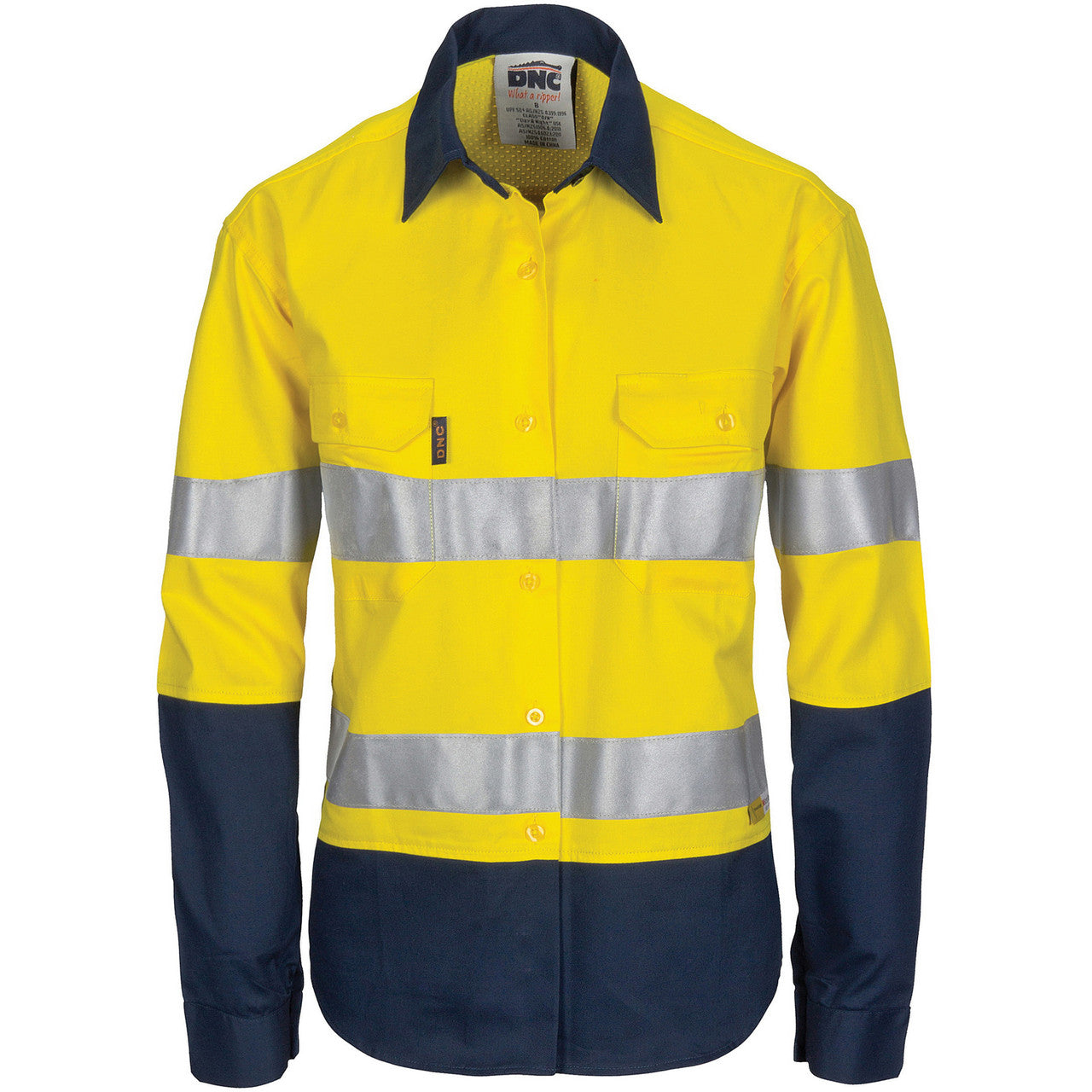 DNC Ladies HiVis 3 Way Cool-Breeze Cotton Shirt with Gusset Sleeve, 3M R/Tape - Long Sleeve 3749