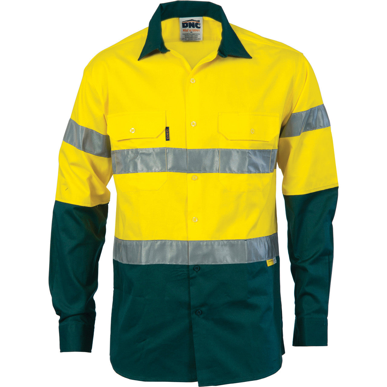 DNC HiVis Two Tone Drill Shirt with 3M 8910 R/Tape - Long Sleeve 3836