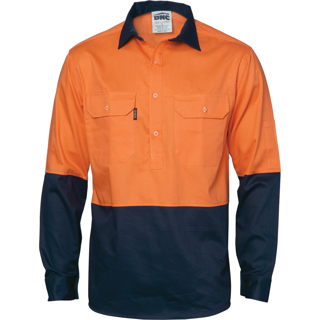 DNC HiVis Two Tone Close Front Cotton Drill Shirt - long sleeve Guss et Sleeve 3834
