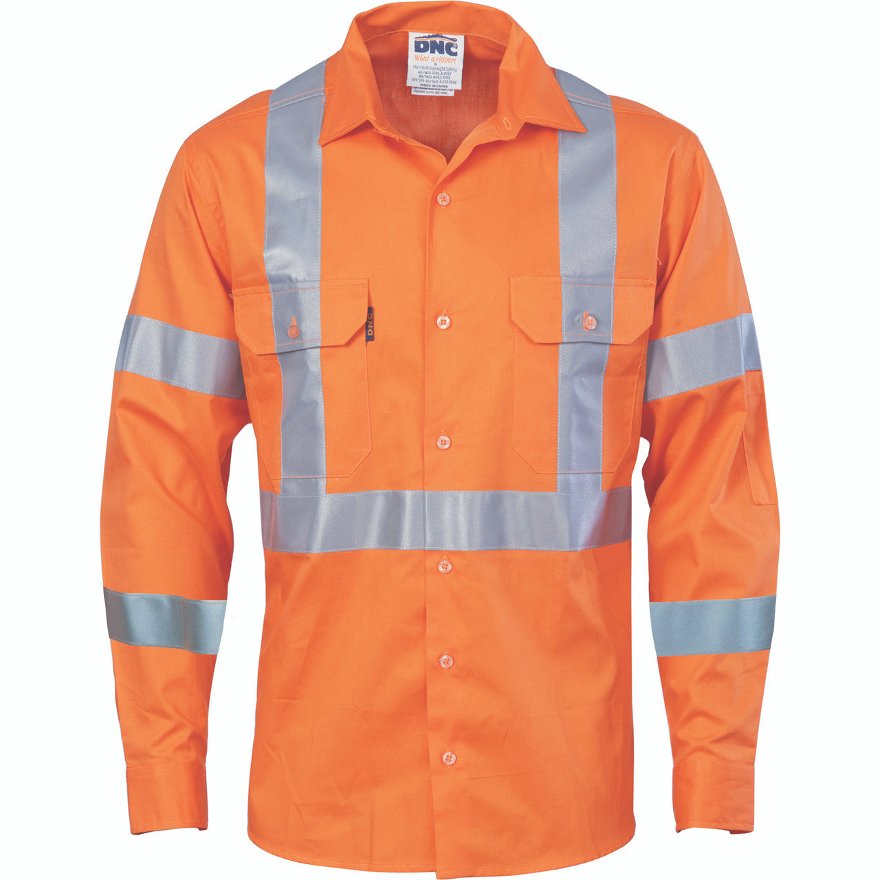 DNC Hivis cool-breeze cotton shirt with double hoop on arms & 'X' back CSR R/tape - long sleeve 3789