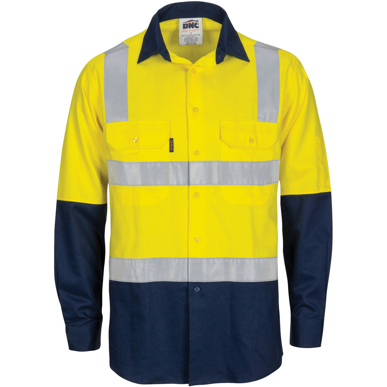 DNC HIVIS Two Tone Cool-Breeze Cotton Shirt with Hoop & Shoulder CSR Reflective Tape - Long Sleeve 3747