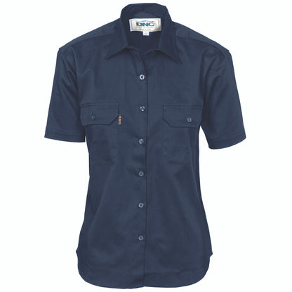 DNC Ladies Cotton Drill Work Shirt - Short Sleeve 3231