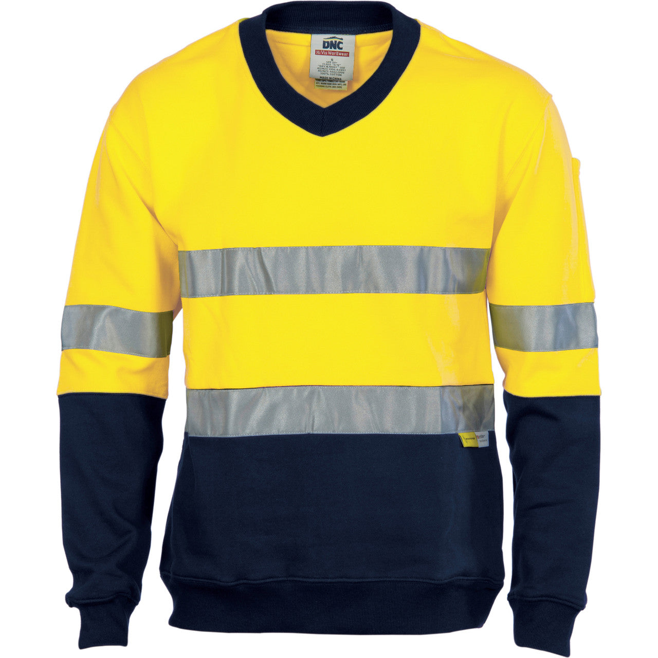 DNC HiVis Two Tone Cotton Fleecy Sweat Shirt V-Neck with 3M R/Tape 3924