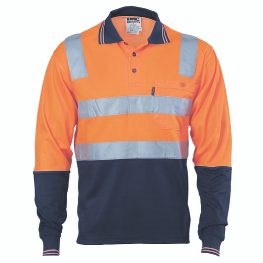 DNC Cotton Back HiVis Two Tone Polo Shirt with CSR R/ Tape - L/S 3818