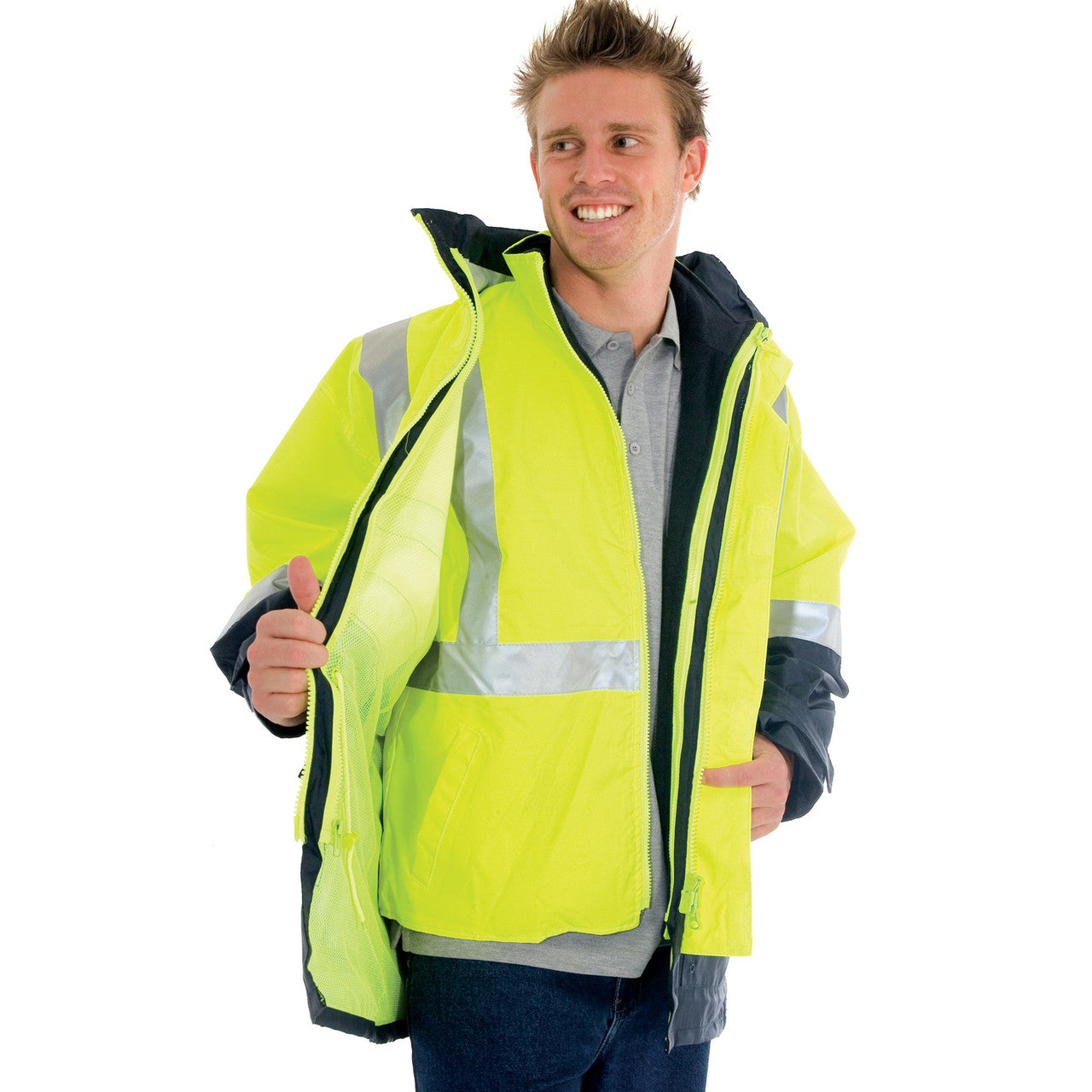 DNC 4 in 1 HiVis Two Tone Breathable Jacket with Vest and 3M R/Tape 3864