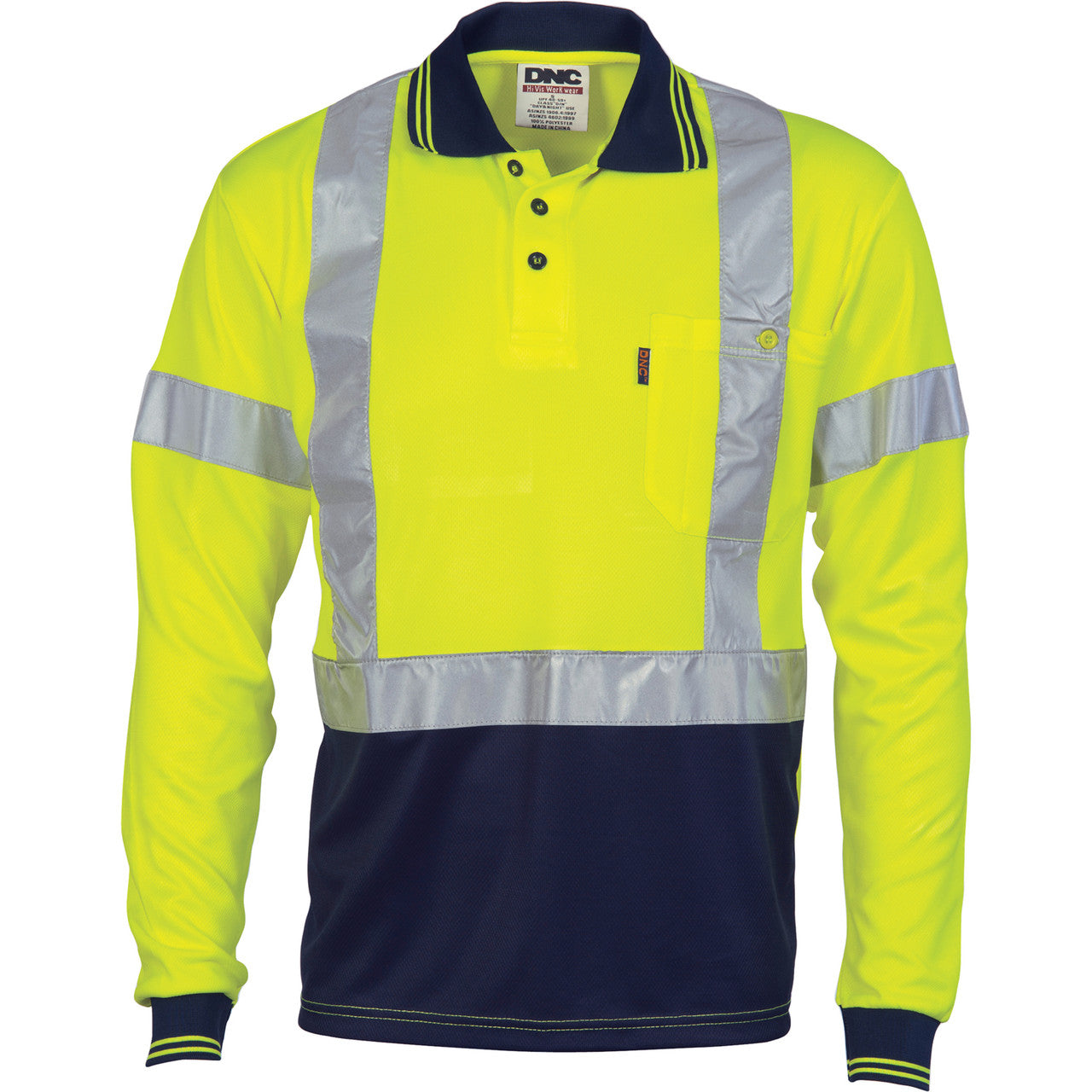 DNC Hivis D/N Cool-Breathe Polo Shirt With Cross Back R/Tape - Long Sleeve 3914