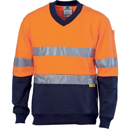 DNC HiVis Two Tone Cotton Fleecy Sweat Shirt V-Neck with 3M R/Tape 3924