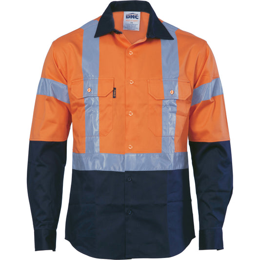 DNC HiVis D/N 2 Tone Drill Shirt with H Pattern Generic R/ Tape - Long sleeve 3983