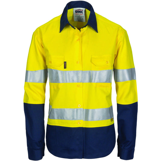 DNC Ladies HiVis Two Tone Cool-Breeze Cott on Sh irt with 3M R/Tape - Long sleeve 3986