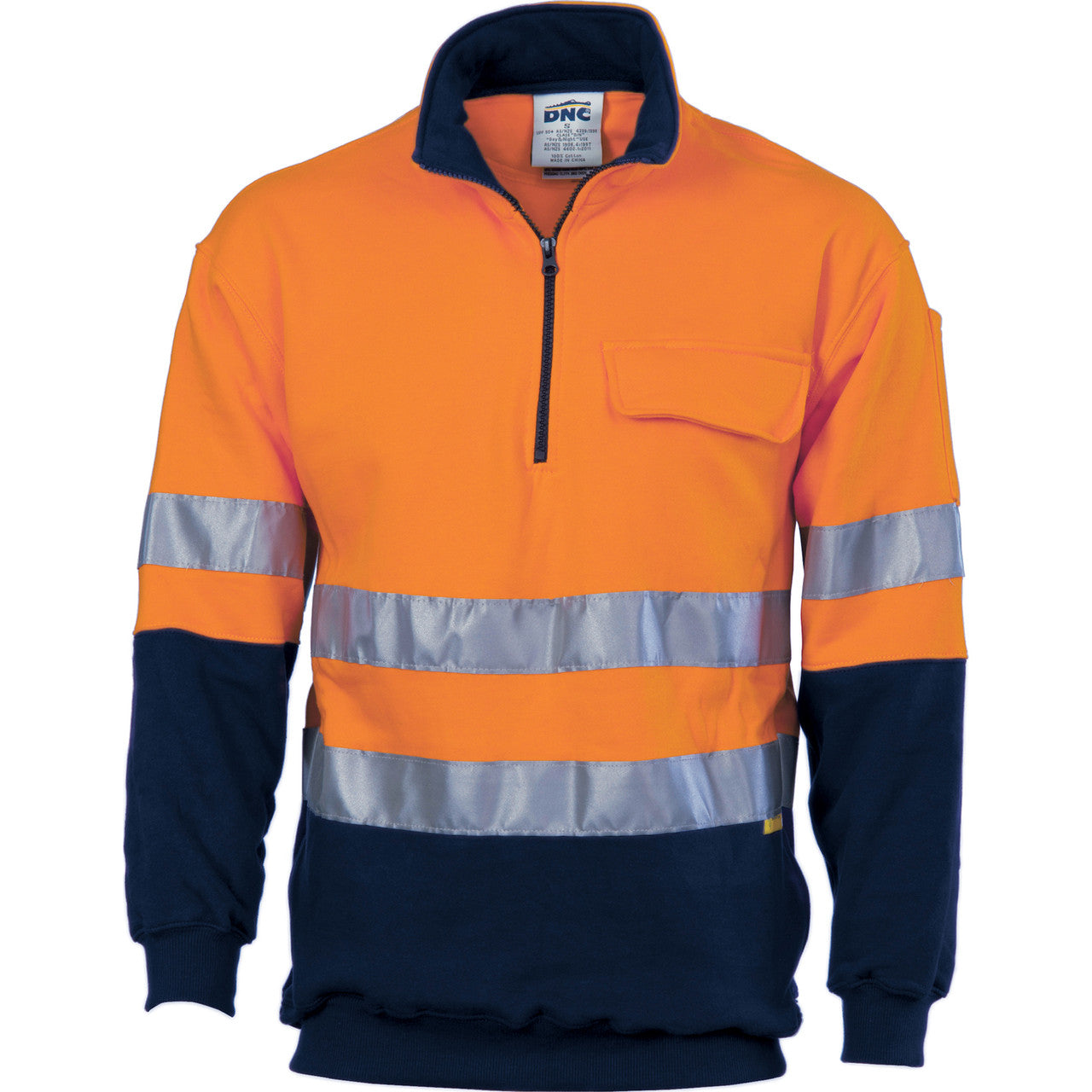 DNC HiVis Two Tone 1/2 Zip Cotton Fleecy Windcheater with 3M R/Tape 3925