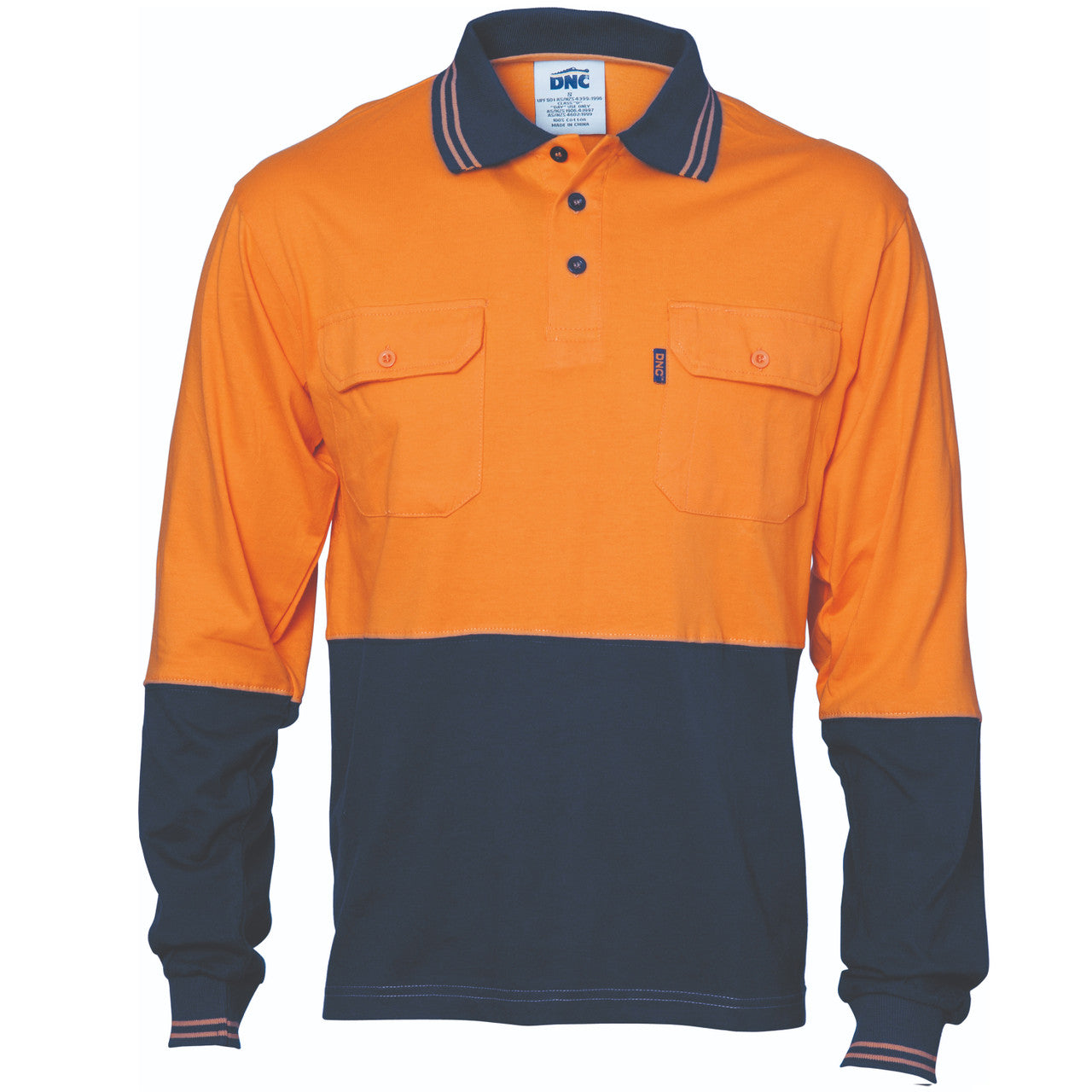 DNC HiVis Cool-Breeze 2 Tone Cotton Jersey Polo Shirt with Twin Chest Pocket - L/S 3944