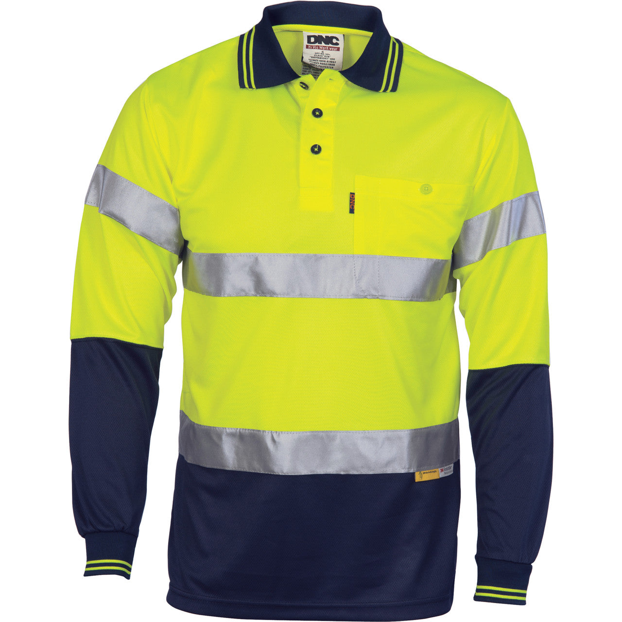DNC Hivis D/N Cool-Breathe Polo Shirt With 3M 8906 R/Tape - Long Sleeve 3913